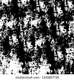 Grunge overlay layer. Abstract black and white vector background. Monochrome vintage surface with dirty pattern in cracks, spots, dots. Old painted wall in dark horror style design
