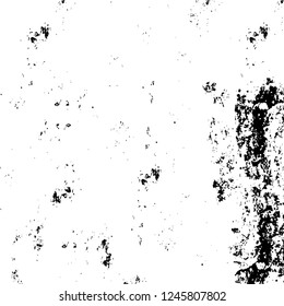 Grunge overlay layer. Abstract black and white vector background. Monochrome vintage surface with dirty pattern in cracks, spots, dots. Old painted wall in dark horror style design