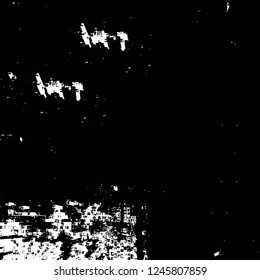 Grunge overlay layer. Abstract black and white vector background. Monochrome vintage surface with dirty pattern in cracks, spots, dots. Old painted wall in dark horror style design