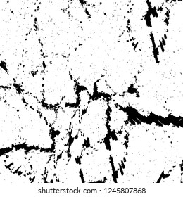 Grunge overlay layer. Abstract black and white vector background. Monochrome vintage surface with dirty pattern in cracks, spots, dots. Old painted wall in dark horror style design