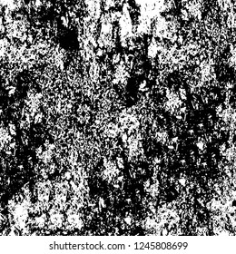 Grunge overlay layer. Abstract black and white vector background. Monochrome vintage surface with dirty pattern in cracks, spots, dots. Old painted wall in dark horror style design