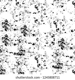 Grunge overlay layer. Abstract black and white vector background. Monochrome vintage surface with dirty pattern in cracks, spots, dots. Old painted wall in dark horror style design