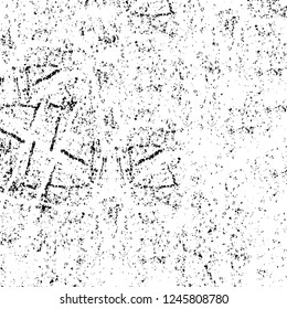 Grunge overlay layer. Abstract black and white vector background. Monochrome vintage surface with dirty pattern in cracks, spots, dots. Old painted wall in dark horror style design