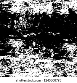 Grunge overlay layer. Abstract black and white vector background. Monochrome vintage surface with dirty pattern in cracks, spots, dots. Old painted wall in dark horror style design
