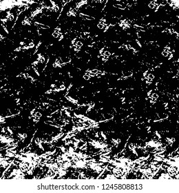 Grunge overlay layer. Abstract black and white vector background. Monochrome vintage surface with dirty pattern in cracks, spots, dots. Old painted wall in dark horror style design