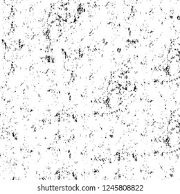 Grunge overlay layer. Abstract black and white vector background. Monochrome vintage surface with dirty pattern in cracks, spots, dots. Old painted wall in dark horror style design