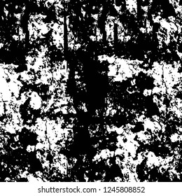 Grunge overlay layer. Abstract black and white vector background. Monochrome vintage surface with dirty pattern in cracks, spots, dots. Old painted wall in dark horror style design