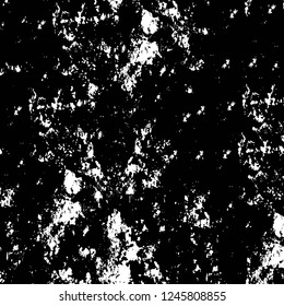 Grunge overlay layer. Abstract black and white vector background. Monochrome vintage surface with dirty pattern in cracks, spots, dots. Old painted wall in dark horror style design
