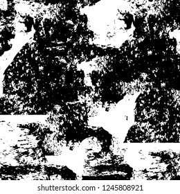 Grunge overlay layer. Abstract black and white vector background. Monochrome vintage surface with dirty pattern in cracks, spots, dots. Old painted wall in dark horror style design