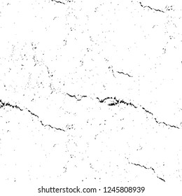 Grunge overlay layer. Abstract black and white vector background. Monochrome vintage surface with dirty pattern in cracks, spots, dots. Old painted wall in dark horror style design