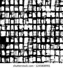 Grunge overlay layer. Abstract black and white vector background. Monochrome vintage surface with dirty pattern in cracks, spots, dots. Old painted wall in dark horror style design