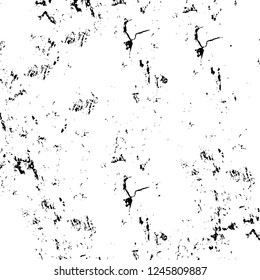 Grunge overlay layer. Abstract black and white vector background. Monochrome vintage surface with dirty pattern in cracks, spots, dots. Old painted wall in dark horror style design