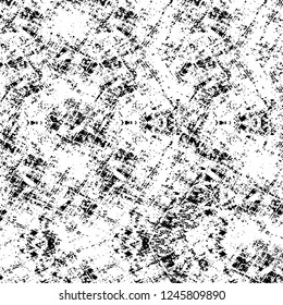 Grunge overlay layer. Abstract black and white vector background. Monochrome vintage surface with dirty pattern in cracks, spots, dots. Old painted wall in dark horror style design