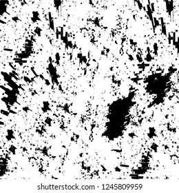 Grunge overlay layer. Abstract black and white vector background. Monochrome vintage surface with dirty pattern in cracks, spots, dots. Old painted wall in dark horror style design