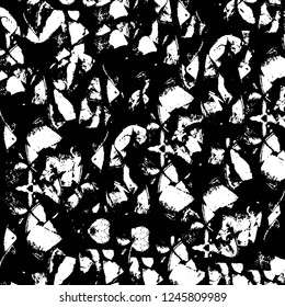 Grunge overlay layer. Abstract black and white vector background. Monochrome vintage surface with dirty pattern in cracks, spots, dots. Old painted wall in dark horror style design