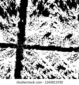 Grunge overlay layer. Abstract black and white vector background. Monochrome vintage surface with dirty pattern in cracks, spots, dots. Old painted wall in dark horror style design