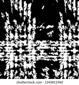 Grunge overlay layer. Abstract black and white vector background. Monochrome vintage surface with dirty pattern in cracks, spots, dots. Old painted wall in dark horror style design