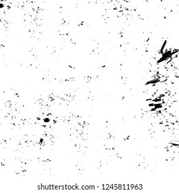 Grunge overlay layer. Abstract black and white vector background. Monochrome vintage surface with dirty pattern in cracks, spots, dots. Old painted wall in dark horror style design