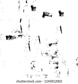Grunge overlay layer. Abstract black and white vector background. Monochrome vintage surface with dirty pattern in cracks, spots, dots. Old painted wall in dark horror style design