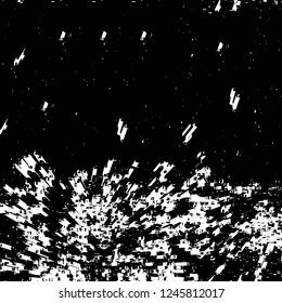 Grunge overlay layer. Abstract black and white vector background. Monochrome vintage surface with dirty pattern in cracks, spots, dots. Old painted wall in dark horror style design