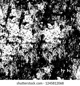 Grunge overlay layer. Abstract black and white vector background. Monochrome vintage surface with dirty pattern in cracks, spots, dots. Old painted wall in dark horror style design