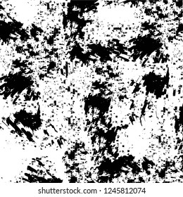 Grunge overlay layer. Abstract black and white vector background. Monochrome vintage surface with dirty pattern in cracks, spots, dots. Old painted wall in dark horror style design