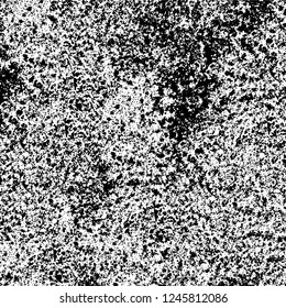 Grunge overlay layer. Abstract black and white vector background. Monochrome vintage surface with dirty pattern in cracks, spots, dots. Old painted wall in dark horror style design
