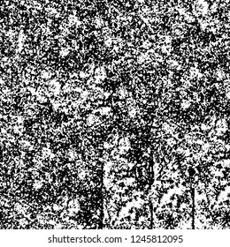 Grunge overlay layer. Abstract black and white vector background. Monochrome vintage surface with dirty pattern in cracks, spots, dots. Old painted wall in dark horror style design