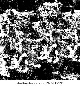 Grunge overlay layer. Abstract black and white vector background. Monochrome vintage surface with dirty pattern in cracks, spots, dots. Old painted wall in dark horror style design