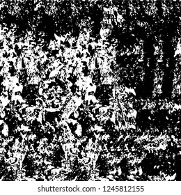 Grunge overlay layer. Abstract black and white vector background. Monochrome vintage surface with dirty pattern in cracks, spots, dots. Old painted wall in dark horror style design