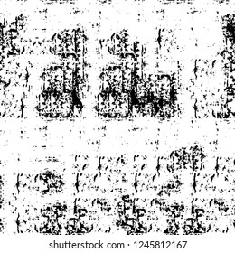 Grunge overlay layer. Abstract black and white vector background. Monochrome vintage surface with dirty pattern in cracks, spots, dots. Old painted wall in dark horror style design