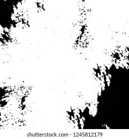 Grunge overlay layer. Abstract black and white vector background. Monochrome vintage surface with dirty pattern in cracks, spots, dots. Old painted wall in dark horror style design