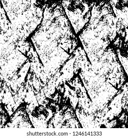 Grunge overlay layer. Abstract black and white vector background. Monochrome vintage surface with dirty pattern in cracks, spots, dots. Old painted wall in dark horror style design