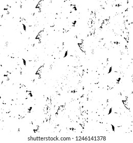 Grunge overlay layer. Abstract black and white vector background. Monochrome vintage surface with dirty pattern in cracks, spots, dots. Old painted wall in dark horror style design