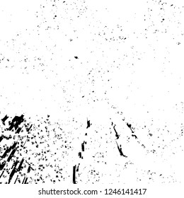 Grunge overlay layer. Abstract black and white vector background. Monochrome vintage surface with dirty pattern in cracks, spots, dots. Old painted wall in dark horror style design