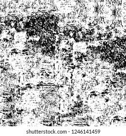 Grunge overlay layer. Abstract black and white vector background. Monochrome vintage surface with dirty pattern in cracks, spots, dots. Old painted wall in dark horror style design