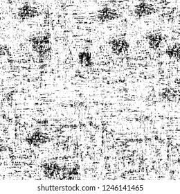 Grunge overlay layer. Abstract black and white vector background. Monochrome vintage surface with dirty pattern in cracks, spots, dots. Old painted wall in dark horror style design