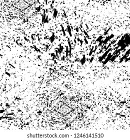 Grunge overlay layer. Abstract black and white vector background. Monochrome vintage surface with dirty pattern in cracks, spots, dots. Old painted wall in dark horror style design