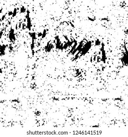 Grunge overlay layer. Abstract black and white vector background. Monochrome vintage surface with dirty pattern in cracks, spots, dots. Old painted wall in dark horror style design