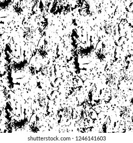 Grunge overlay layer. Abstract black and white vector background. Monochrome vintage surface with dirty pattern in cracks, spots, dots. Old painted wall in dark horror style design