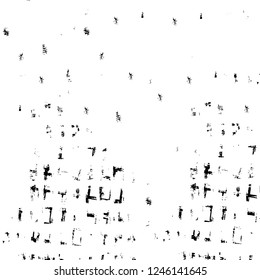Grunge overlay layer. Abstract black and white vector background. Monochrome vintage surface with dirty pattern in cracks, spots, dots. Old painted wall in dark horror style design
