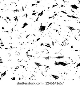 Grunge overlay layer. Abstract black and white vector background. Monochrome vintage surface with dirty pattern in cracks, spots, dots. Old painted wall in dark horror style design