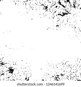 Grunge overlay layer. Abstract black and white vector background. Monochrome vintage surface with dirty pattern in cracks, spots, dots. Old painted wall in dark horror style design