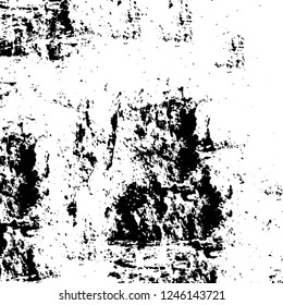 Grunge overlay layer. Abstract black and white vector background. Monochrome vintage surface with dirty pattern in cracks, spots, dots. Old painted wall in dark horror style design