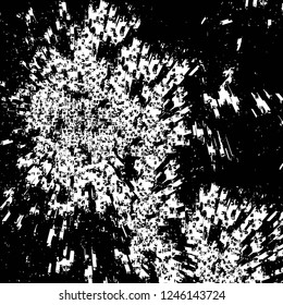 Grunge overlay layer. Abstract black and white vector background. Monochrome vintage surface with dirty pattern in cracks, spots, dots. Old painted wall in dark horror style design