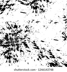 Grunge overlay layer. Abstract black and white vector background. Monochrome vintage surface with dirty pattern in cracks, spots, dots. Old painted wall in dark horror style design