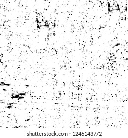 Grunge overlay layer. Abstract black and white vector background. Monochrome vintage surface with dirty pattern in cracks, spots, dots. Old painted wall in dark horror style design