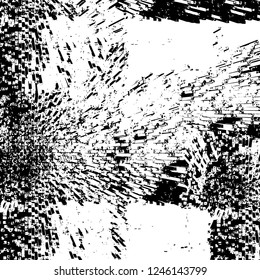 Grunge overlay layer. Abstract black and white vector background. Monochrome vintage surface with dirty pattern in cracks, spots, dots. Old painted wall in dark horror style design