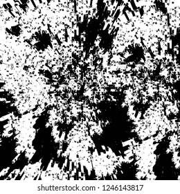 Grunge overlay layer. Abstract black and white vector background. Monochrome vintage surface with dirty pattern in cracks, spots, dots. Old painted wall in dark horror style design