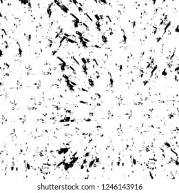 Grunge overlay layer. Abstract black and white vector background. Monochrome vintage surface with dirty pattern in cracks, spots, dots. Old painted wall in dark horror style design